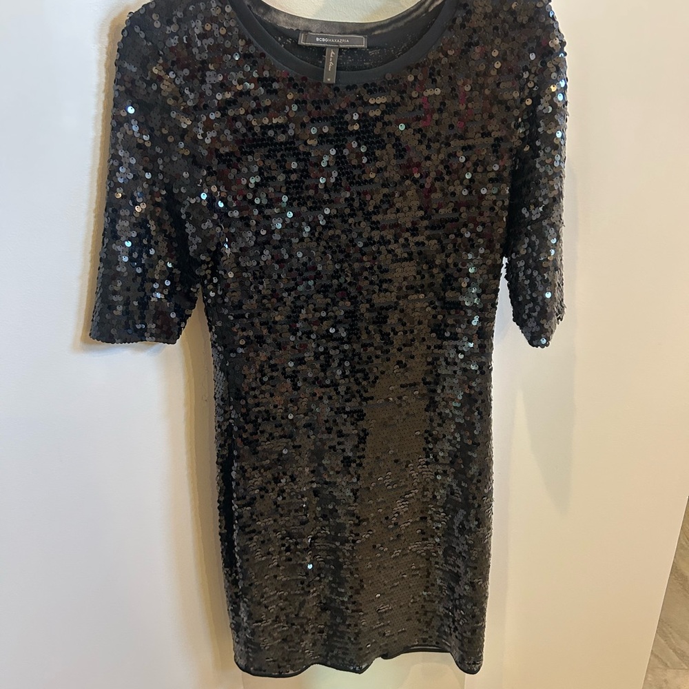 BCBGMaxAzria Black Sequin Mini Dress